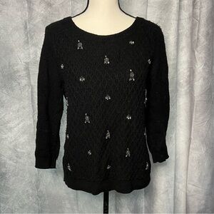 Ann Taylor LOFT Black 3/4 Sleeve Bejeweled Sweater - size Medim